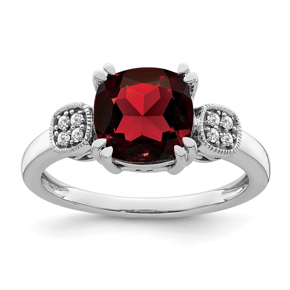 14k White Gold Garnet and Real Diamond Ring