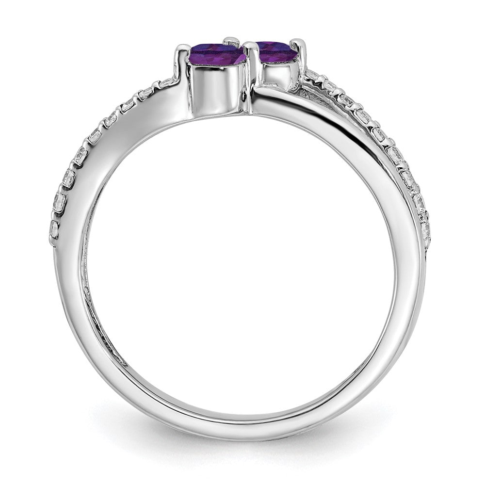 14k White Gold Amethyst and Real Diamond 2-stone Ring