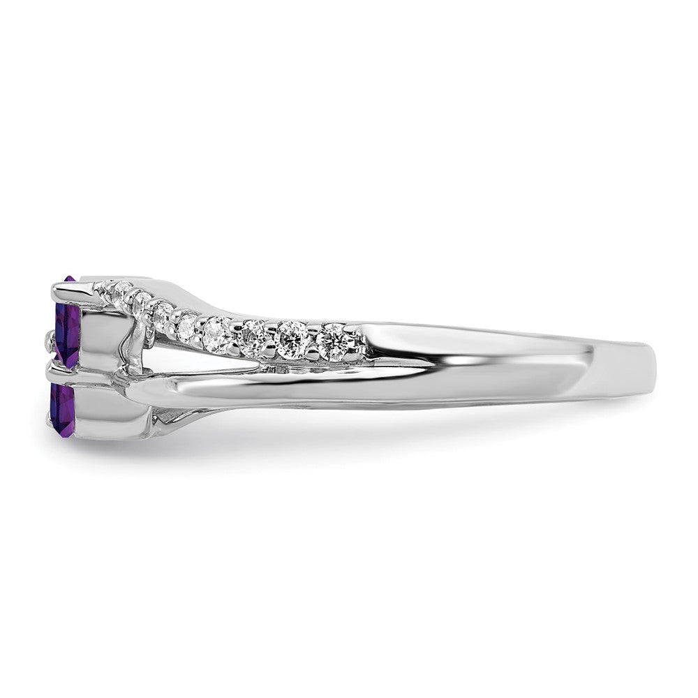 14k White Gold Amethyst and Real Diamond 2-stone Ring