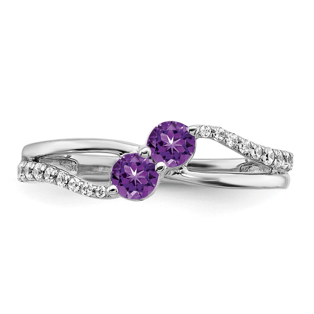 14k White Gold Amethyst and Real Diamond 2-stone Ring