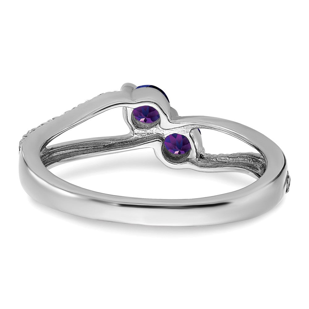 14k White Gold Amethyst and Real Diamond 2-stone Ring