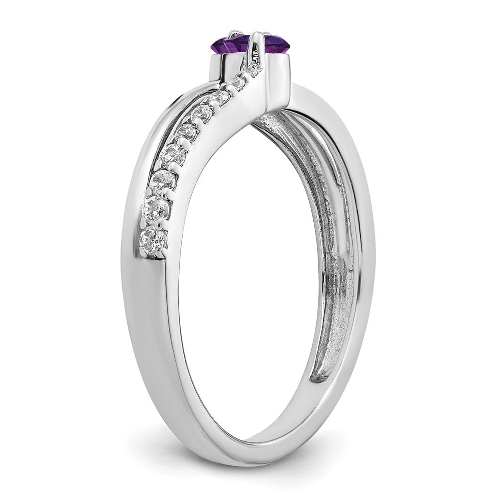 14k White Gold Amethyst and Real Diamond 2-stone Ring