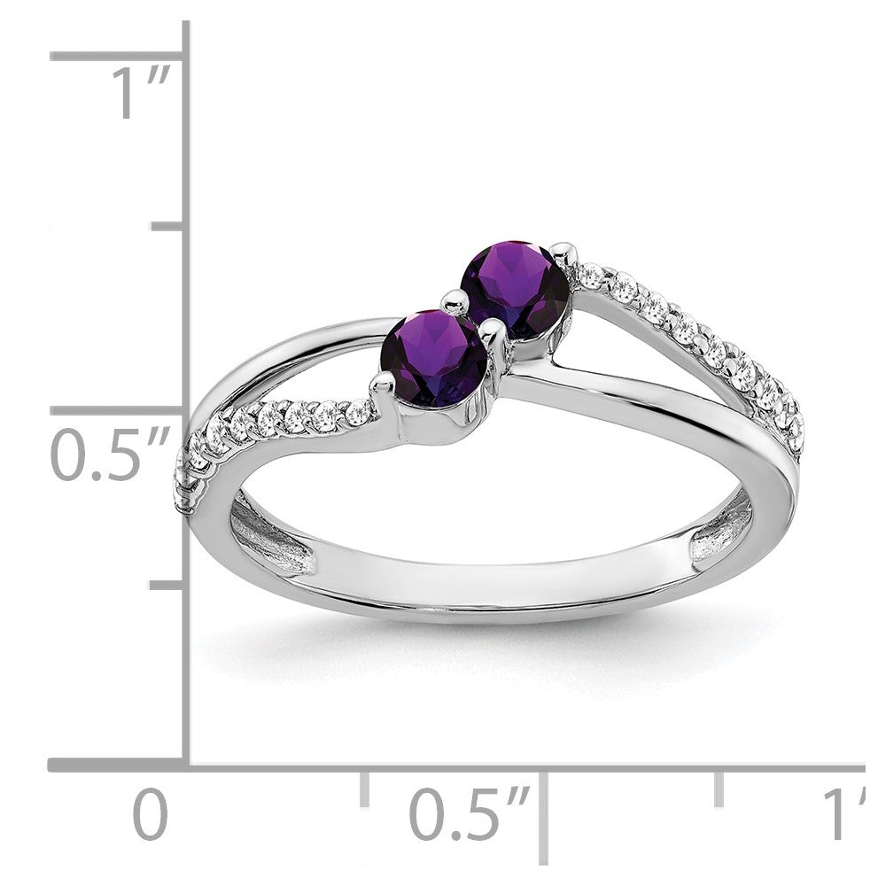 14k White Gold Amethyst and Real Diamond 2-stone Ring