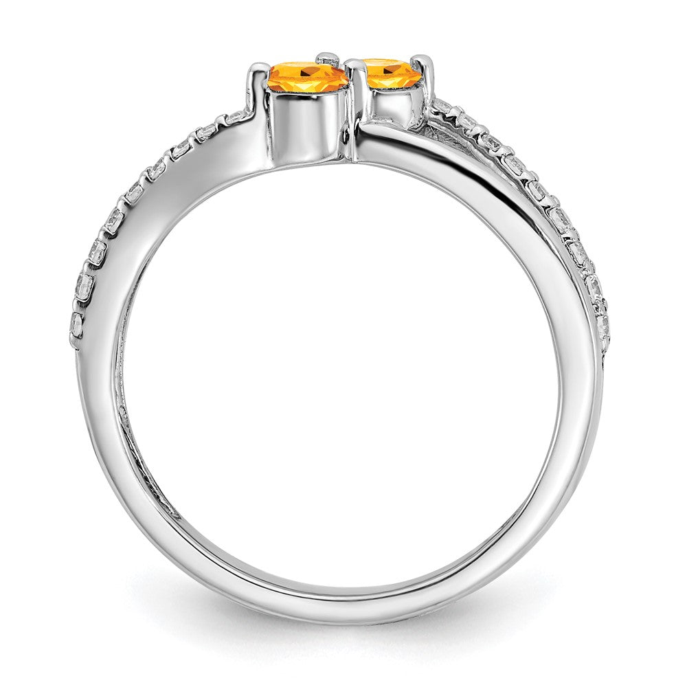 Solid 14k White Gold Simulated Citrine and CZ 2-stone Ring