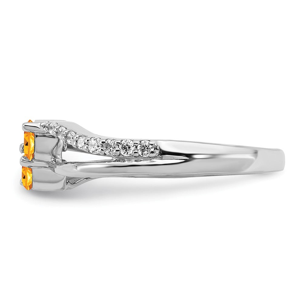 Solid 14k White Gold Simulated Citrine and CZ 2-stone Ring