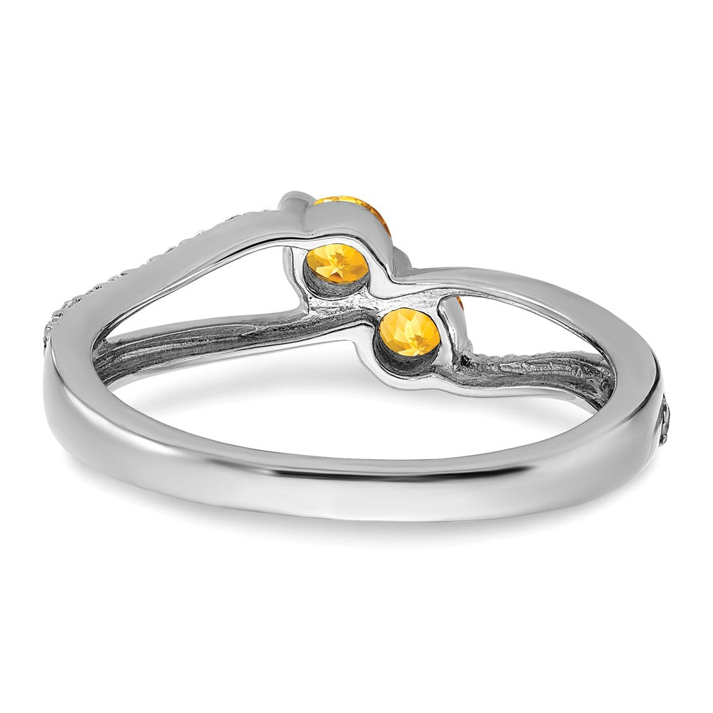 Solid 14k White Gold Simulated Citrine and CZ 2-stone Ring