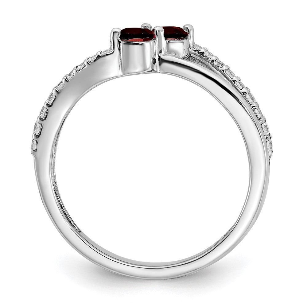 14k White Gold Garnet and Real Diamond 2-stone Ring