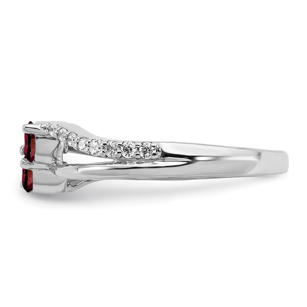 14k White Gold Garnet and Real Diamond 2-stone Ring