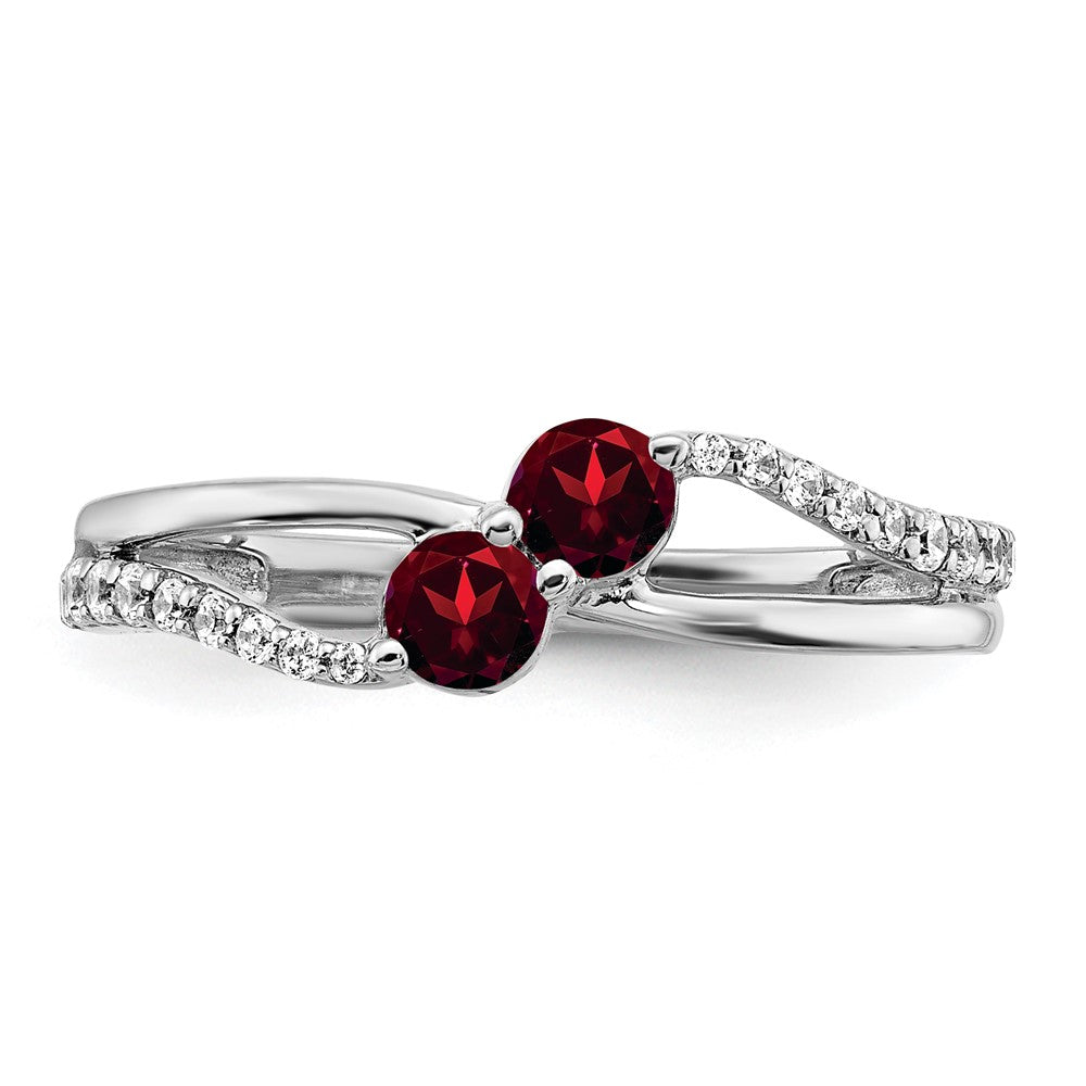 14k White Gold Garnet and Real Diamond 2-stone Ring