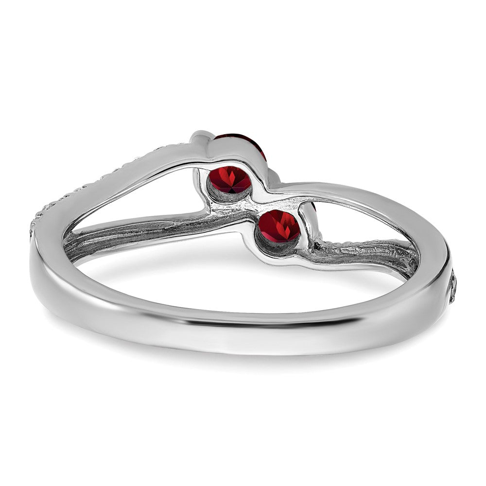 14k White Gold Garnet and Real Diamond 2-stone Ring