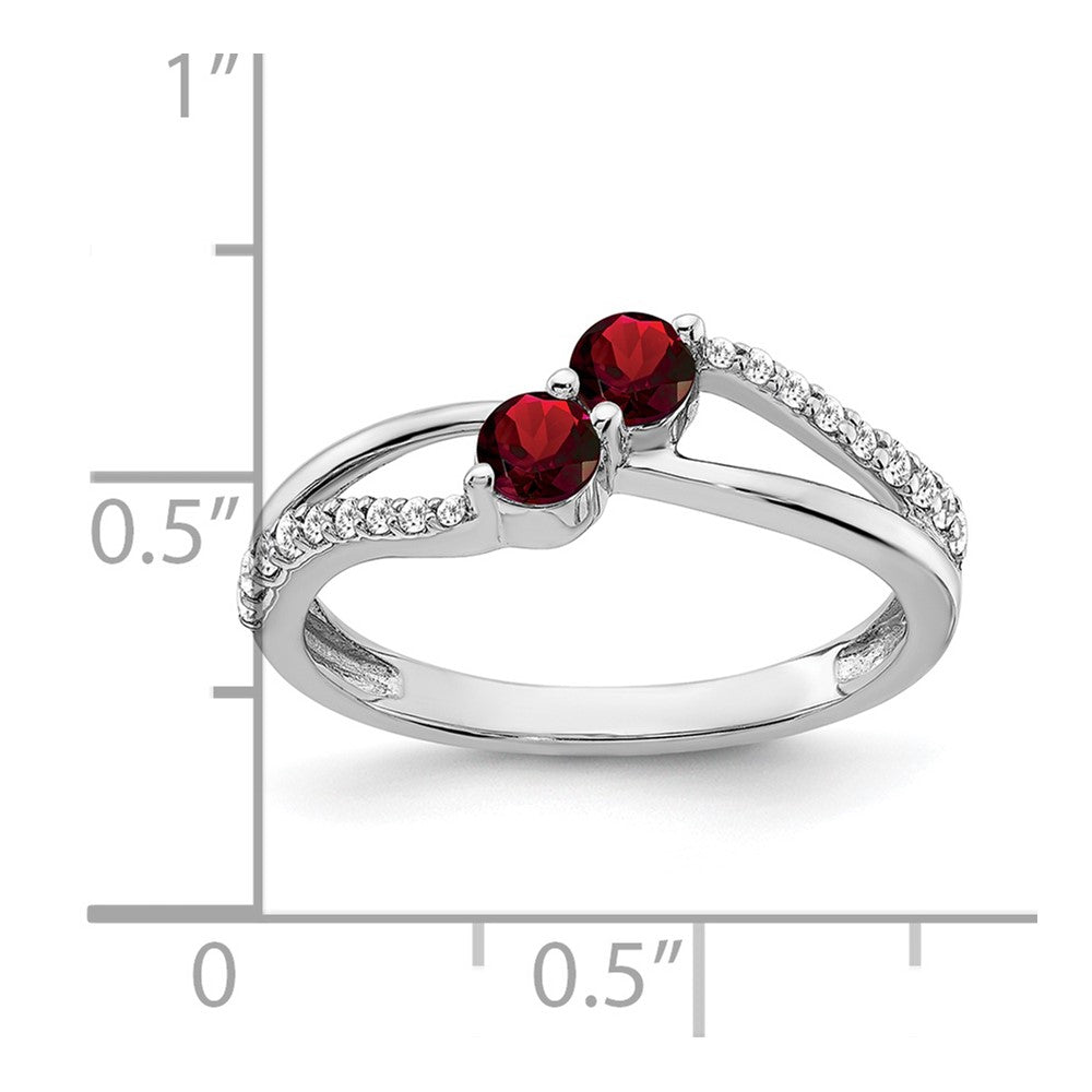 14k White Gold Garnet and Real Diamond 2-stone Ring