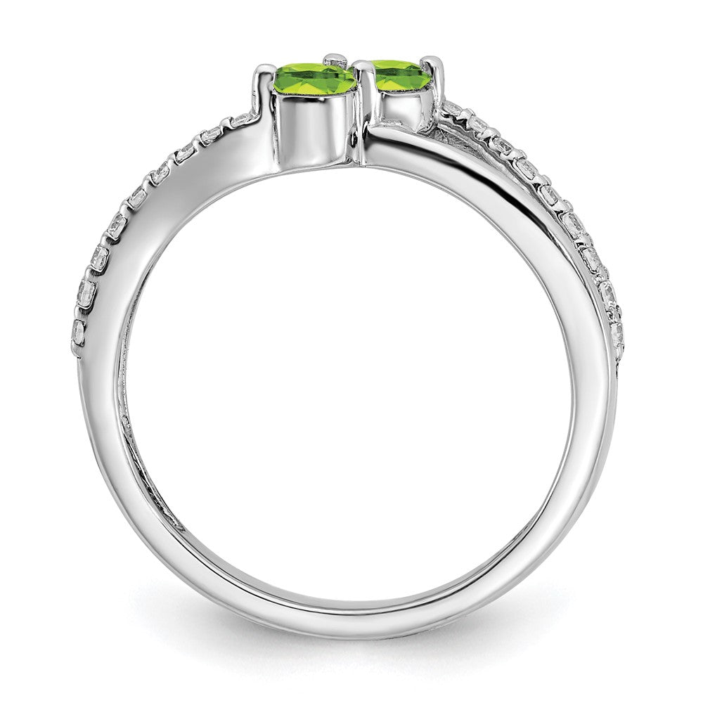 14k White Gold Peridot and Real Diamond 2-stone Ring