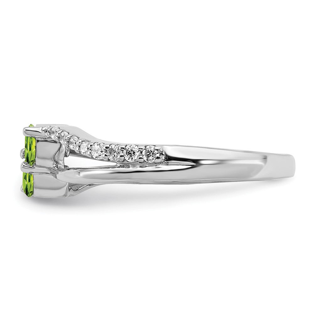 14k White Gold Peridot and Real Diamond 2-stone Ring