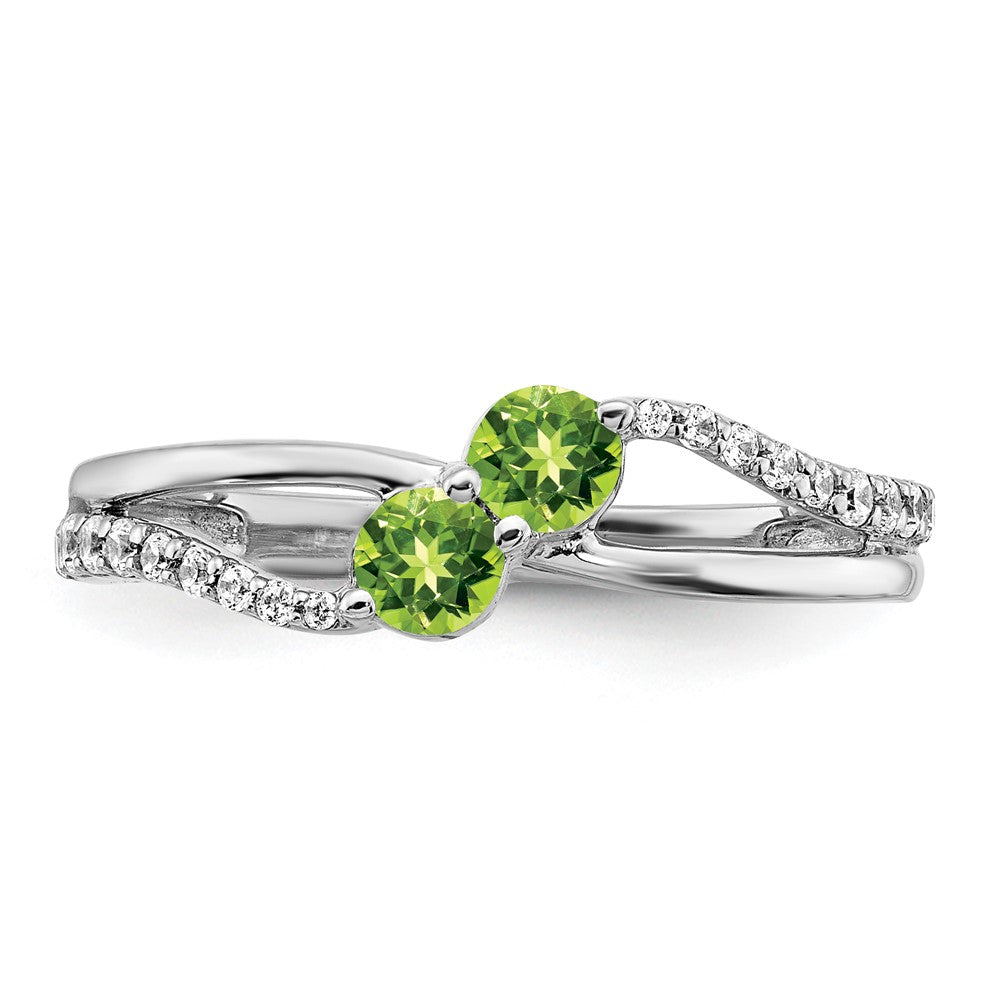 14k White Gold Peridot and Real Diamond 2-stone Ring