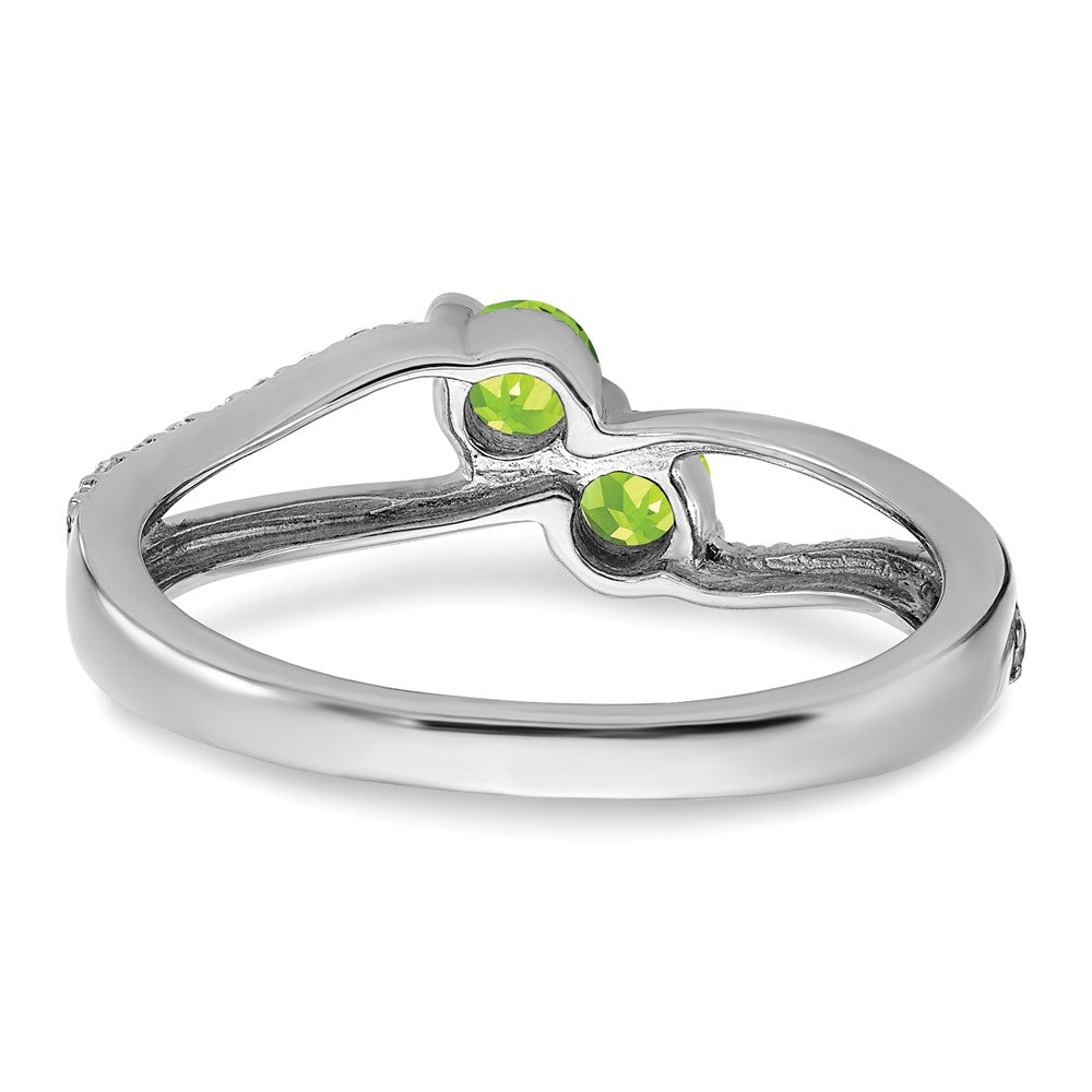 14k White Gold Peridot and Real Diamond 2-stone Ring