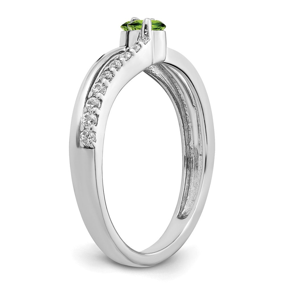 14k White Gold Peridot and Real Diamond 2-stone Ring