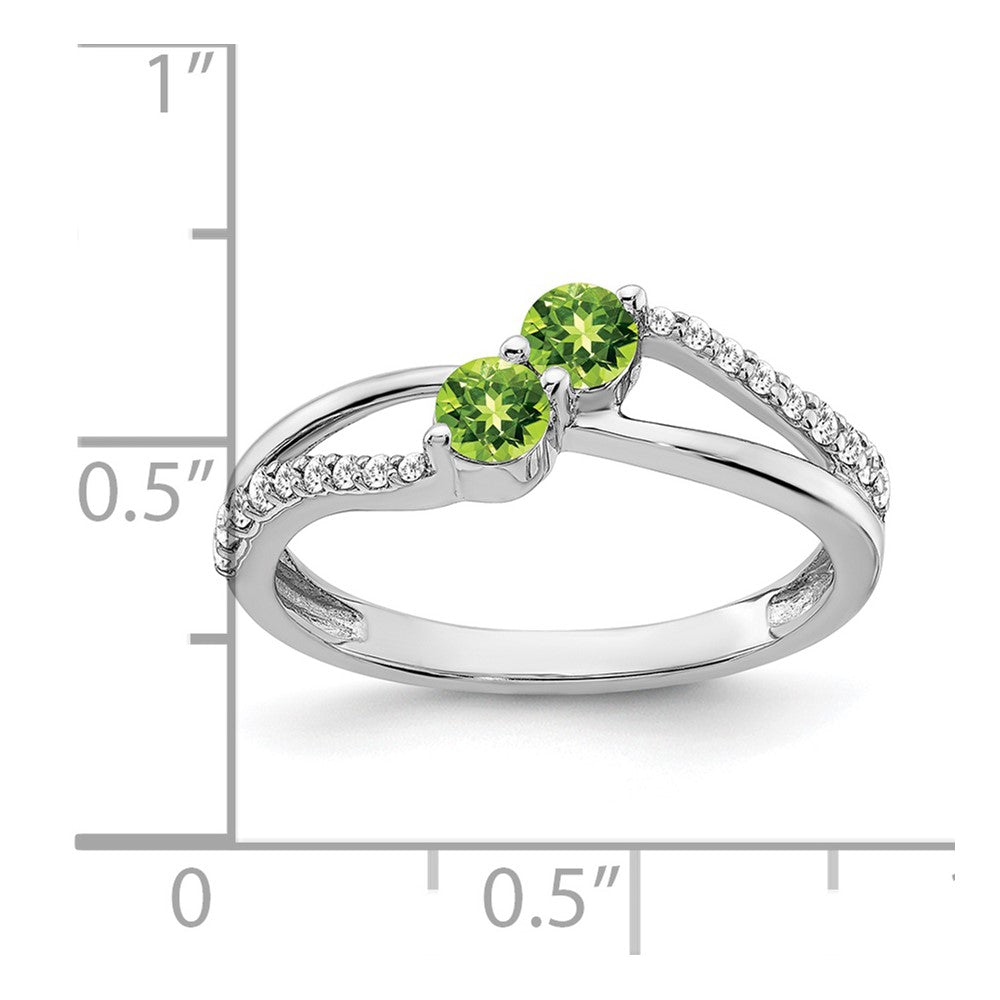 14k White Gold Peridot and Real Diamond 2-stone Ring