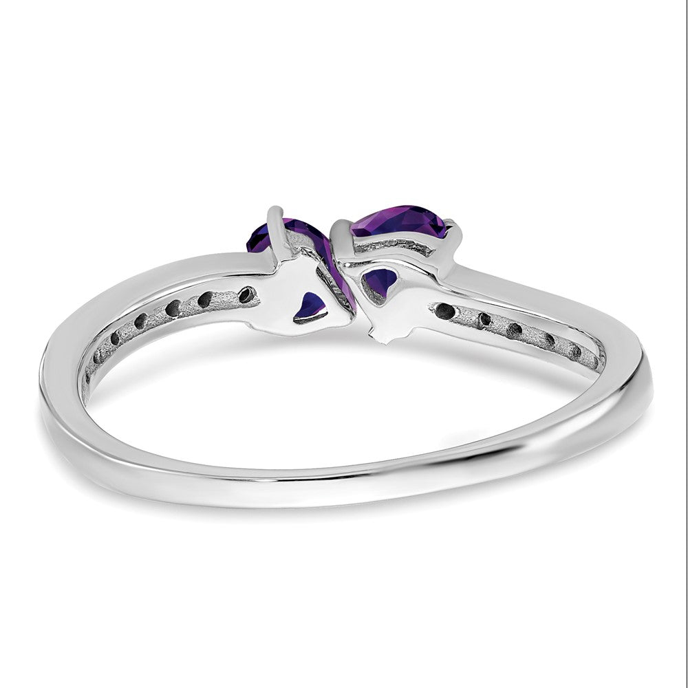 14k White Gold Amethyst and Real Diamond 2-stone Heart Ring