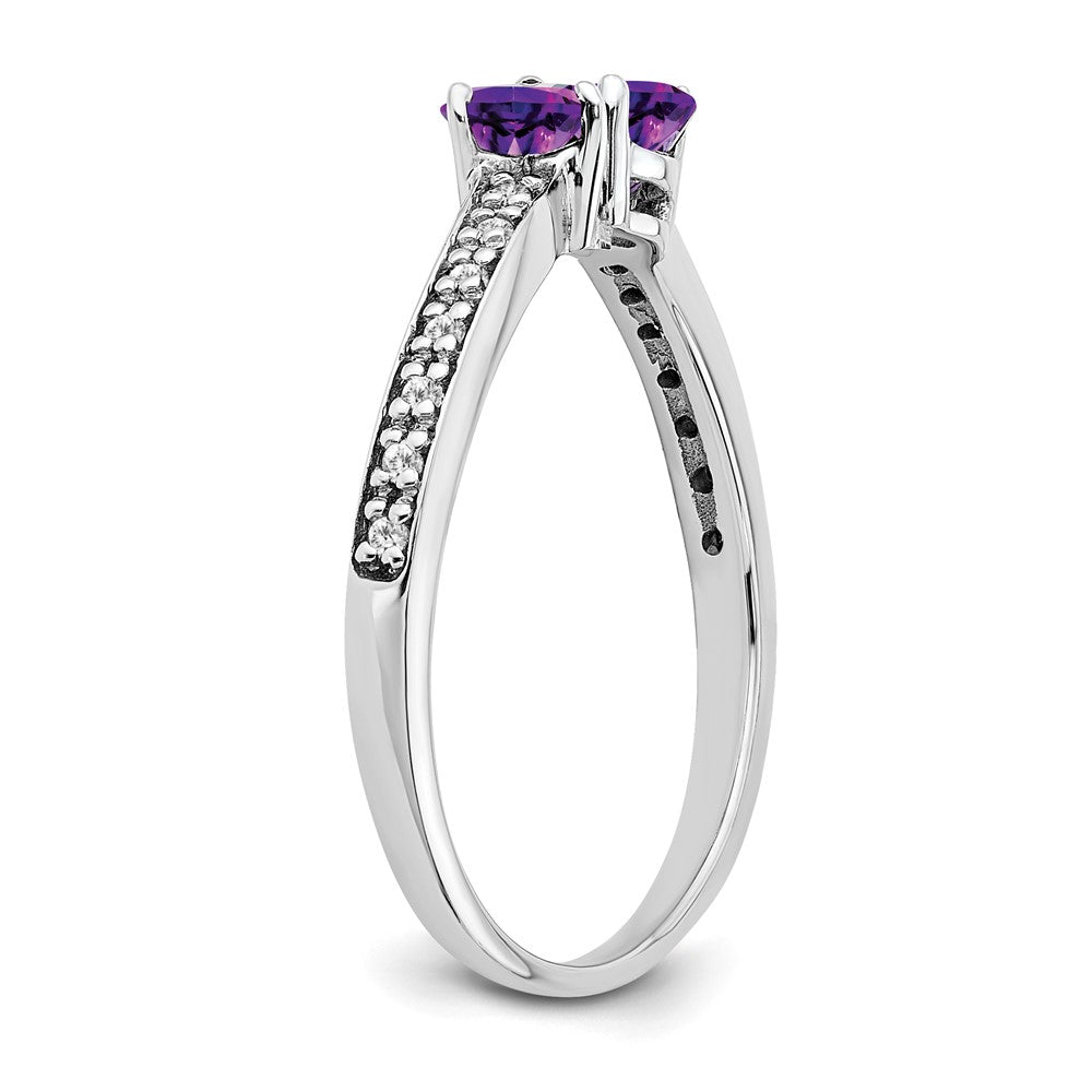 14k White Gold Amethyst and Real Diamond 2-stone Heart Ring