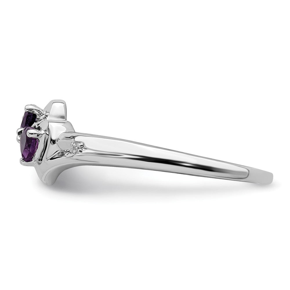 14k White Gold Amethyst and Real Diamond 2-stone Heart Ring