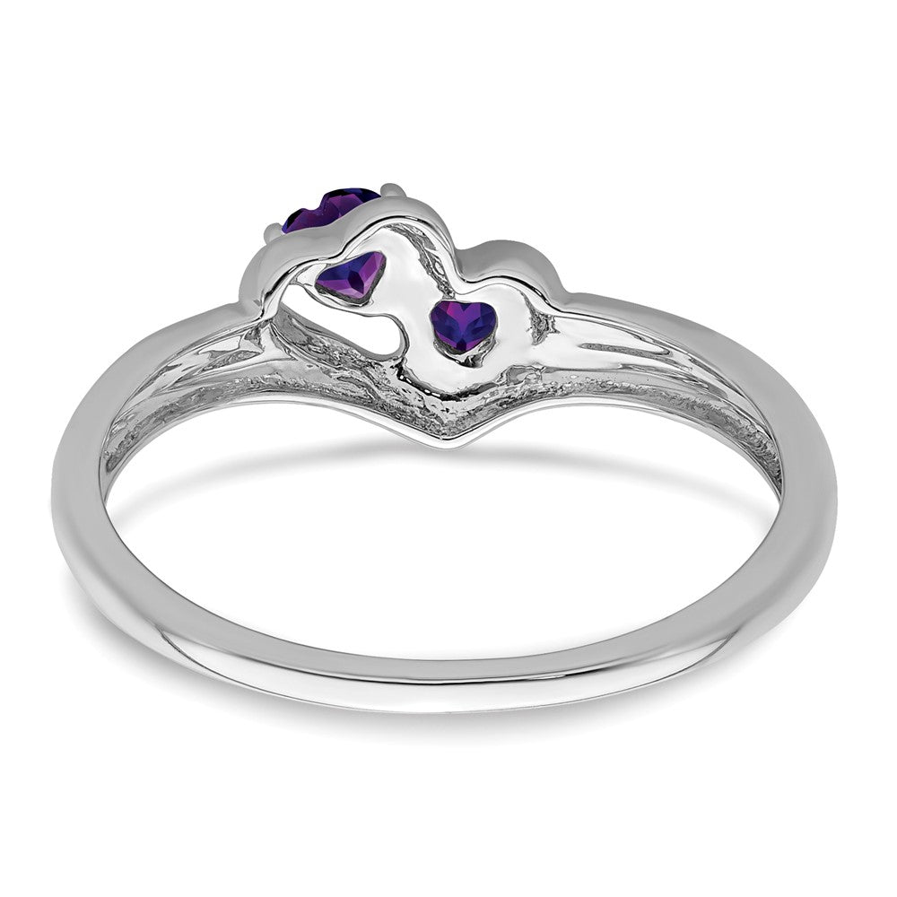 14k White Gold Amethyst and Real Diamond 2-stone Heart Ring