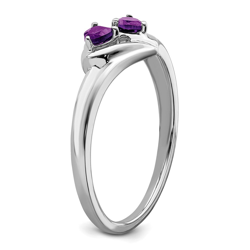 14k White Gold Amethyst and Real Diamond 2-stone Heart Ring