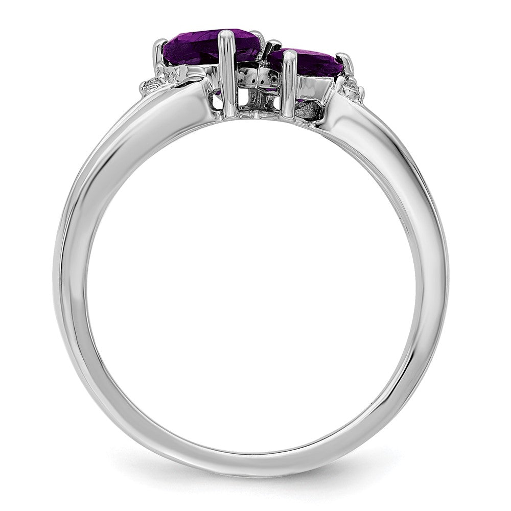 14k White Gold Amethyst and Real Diamond 2-stone Heart Ring