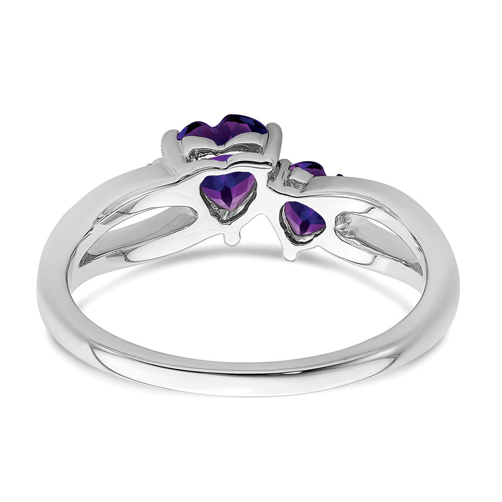 14k White Gold Amethyst and Real Diamond 2-stone Heart Ring