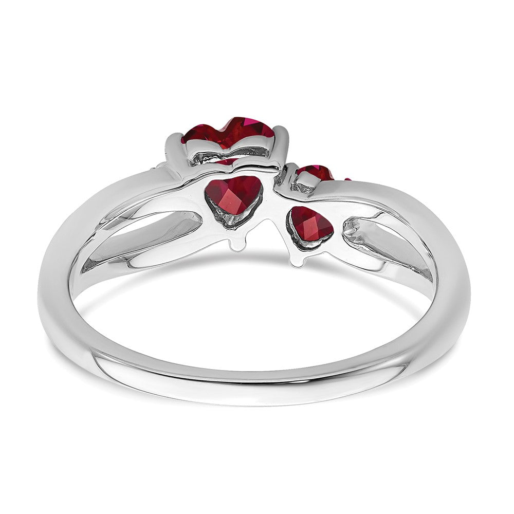 14k White Gold Created Ruby and Real Diamond 2-stone Heart Ring