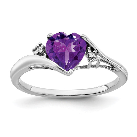 Solid 14k White Gold Simulated Amethyst and CZ Heart Ring