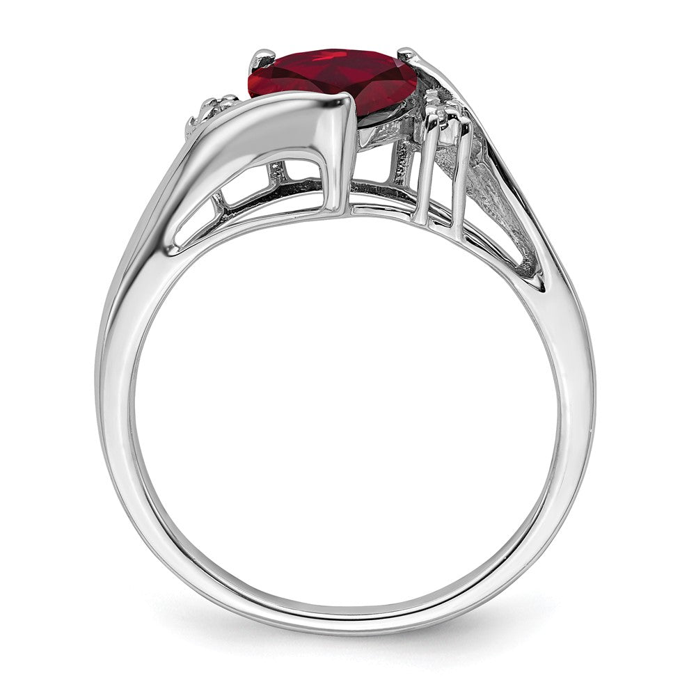 14k White Gold Created Ruby and Real Diamond Heart Ring