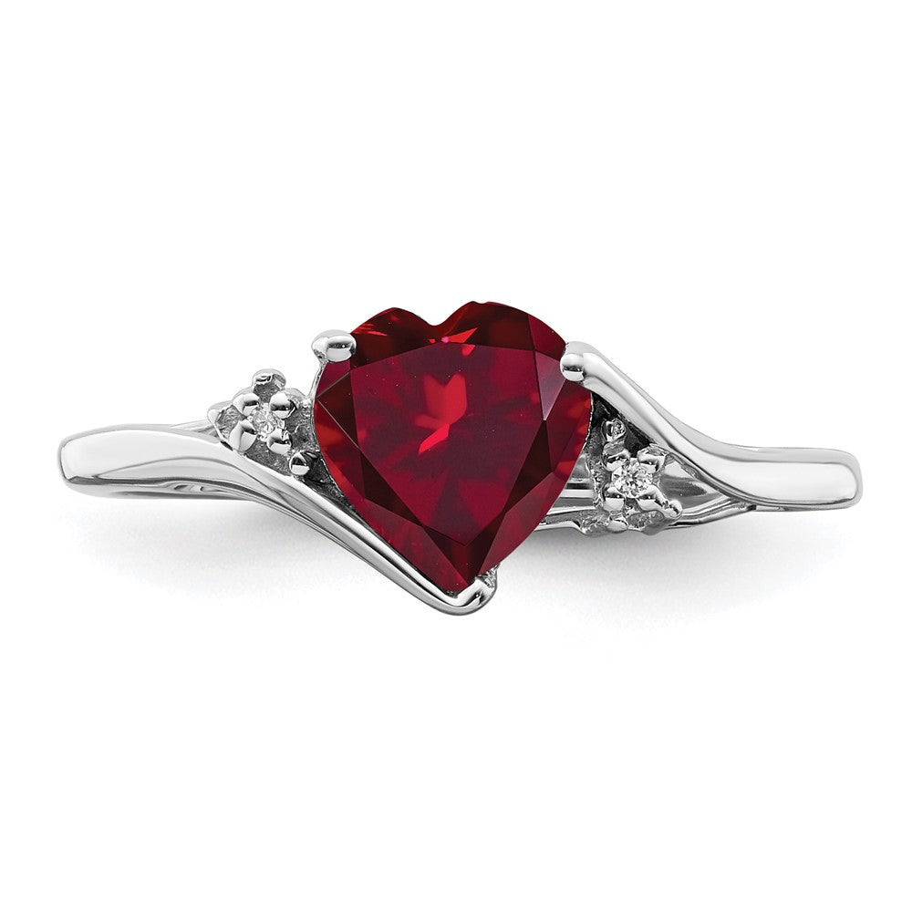 14k White Gold Created Ruby and Real Diamond Heart Ring