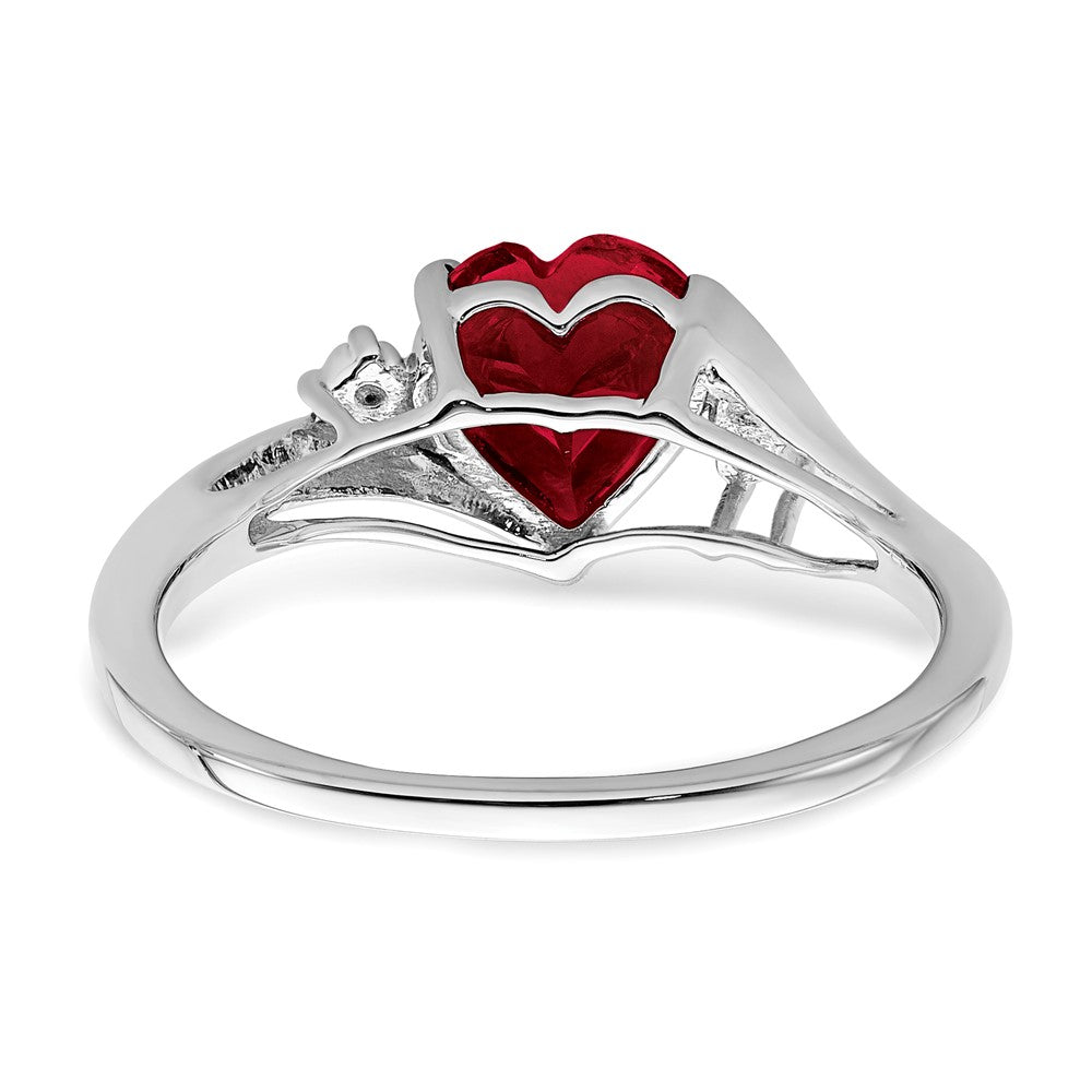 14k White Gold Created Ruby and Real Diamond Heart Ring