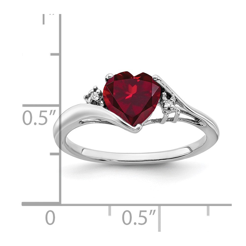 14k White Gold Created Ruby and Real Diamond Heart Ring