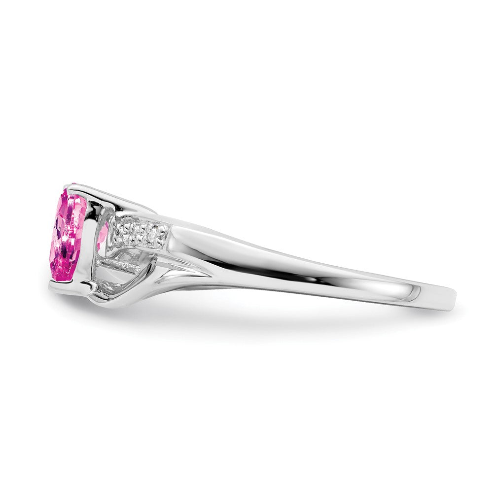 14k White Gold Created Pink Sapphire and Real Diamond Heart Ring