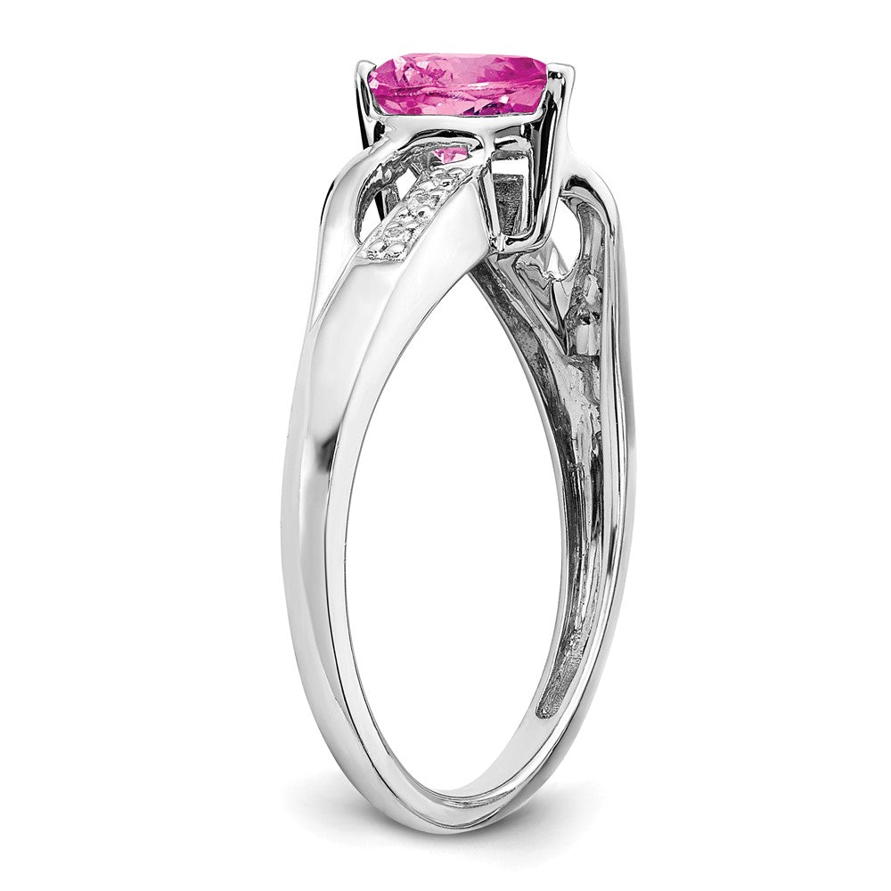 14k White Gold Created Pink Sapphire and Real Diamond Heart Ring