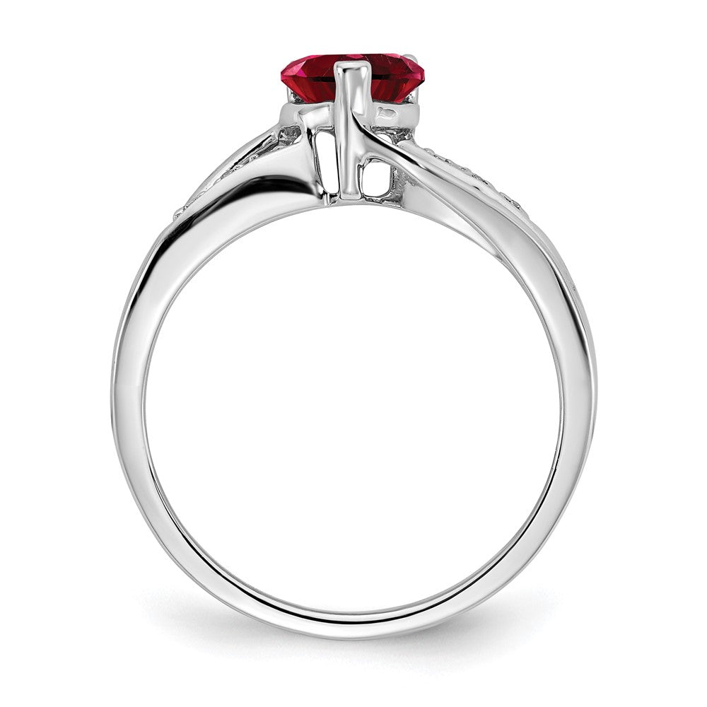 14k White Gold Created Ruby and Real Diamond Heart Ring