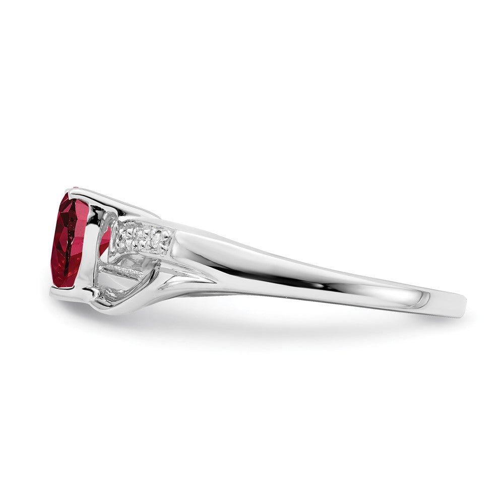 14k White Gold Created Ruby and Real Diamond Heart Ring