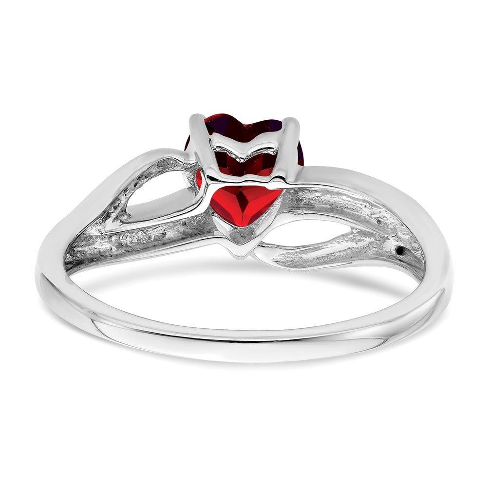 14k White Gold Created Ruby and Real Diamond Heart Ring