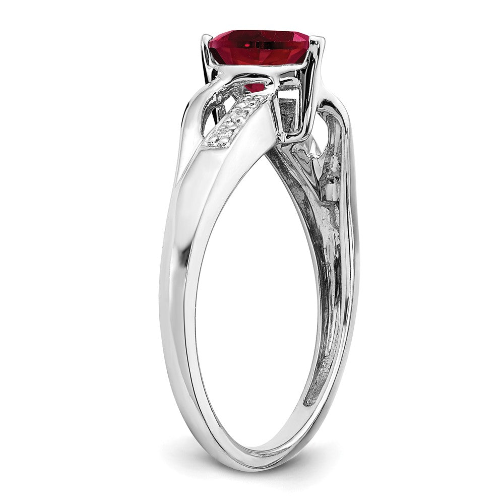 14k White Gold Created Ruby and Real Diamond Heart Ring