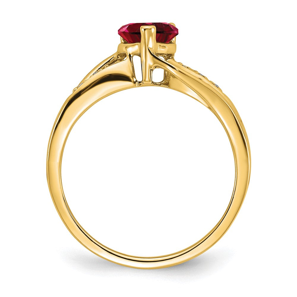 14K Yellow Gold Created Ruby and Real Diamond Heart Ring