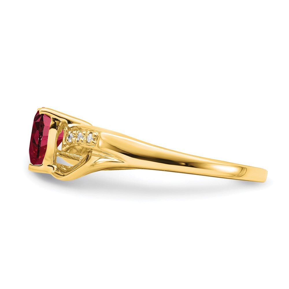 14K Yellow Gold Created Ruby and Real Diamond Heart Ring