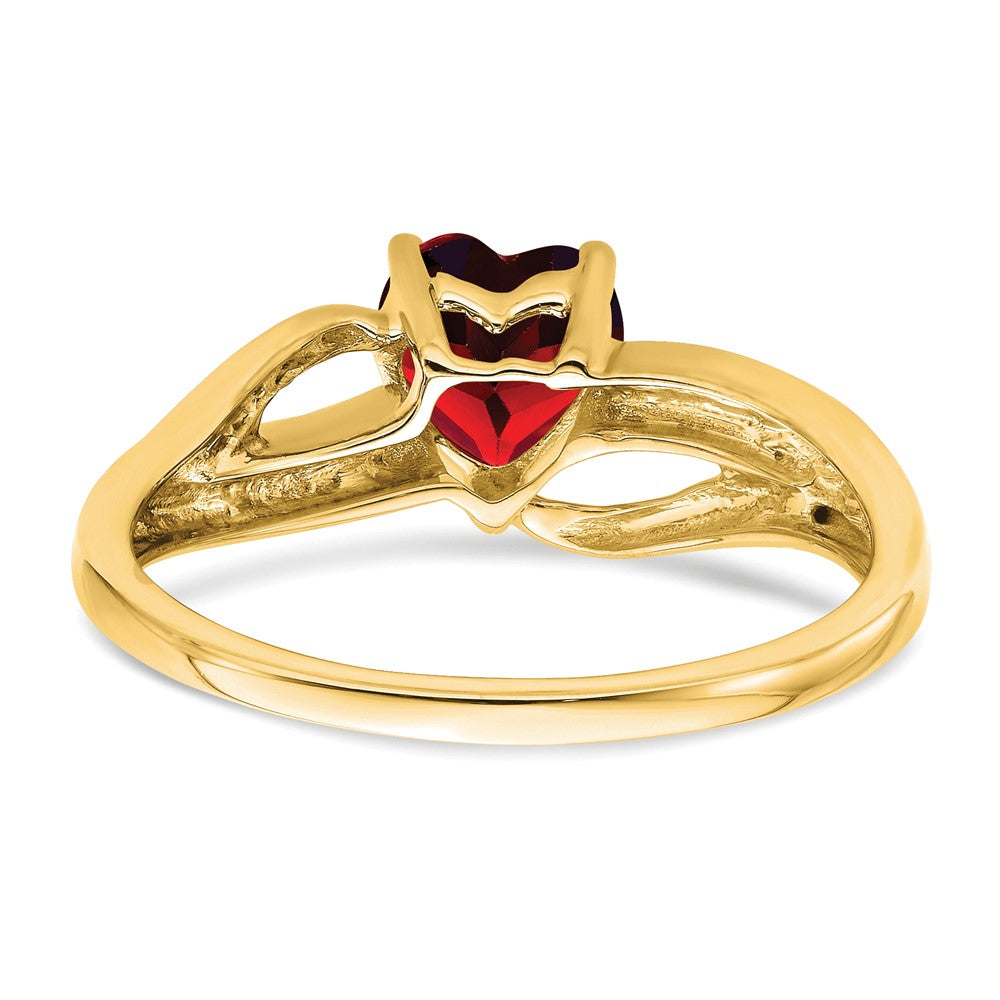 14K Yellow Gold Created Ruby and Real Diamond Heart Ring