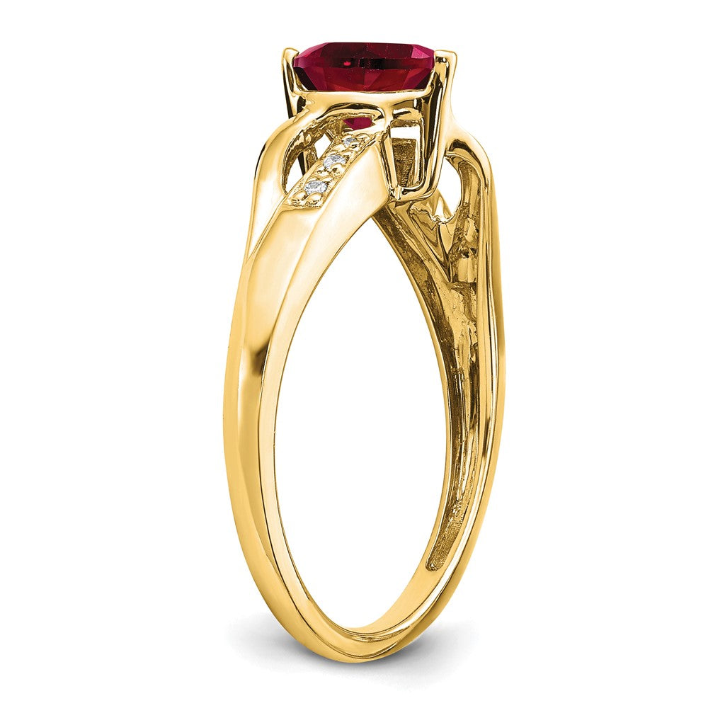 14K Yellow Gold Created Ruby and Real Diamond Heart Ring