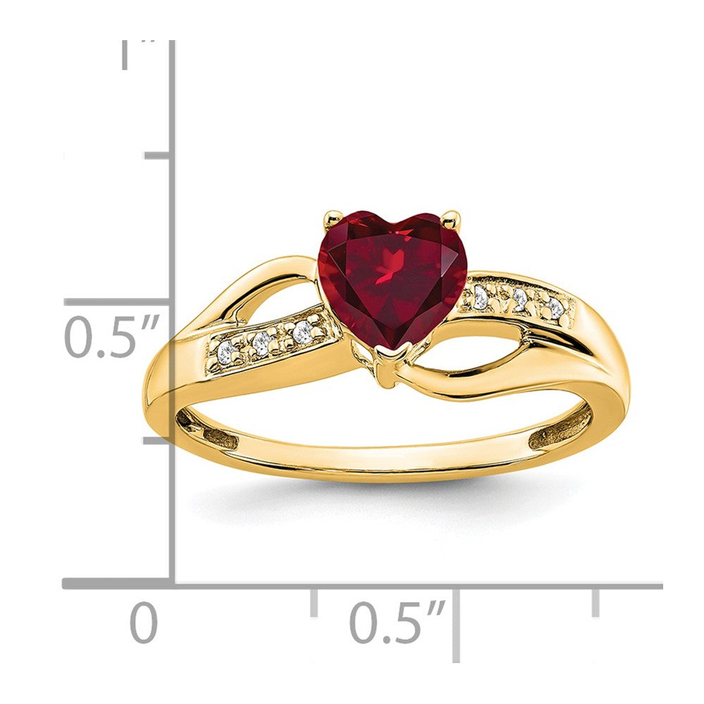 14K Yellow Gold Created Ruby and Real Diamond Heart Ring