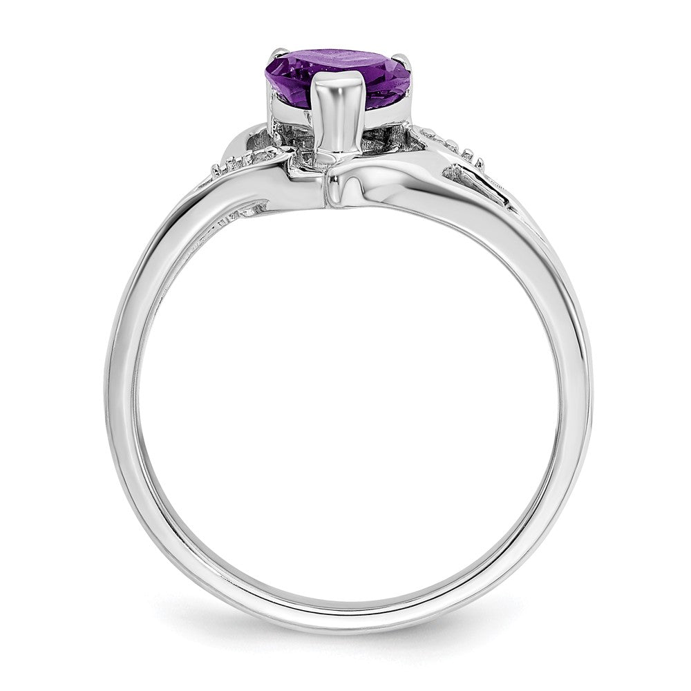 14k White Gold Amethyst and Real Diamond Heart Ring