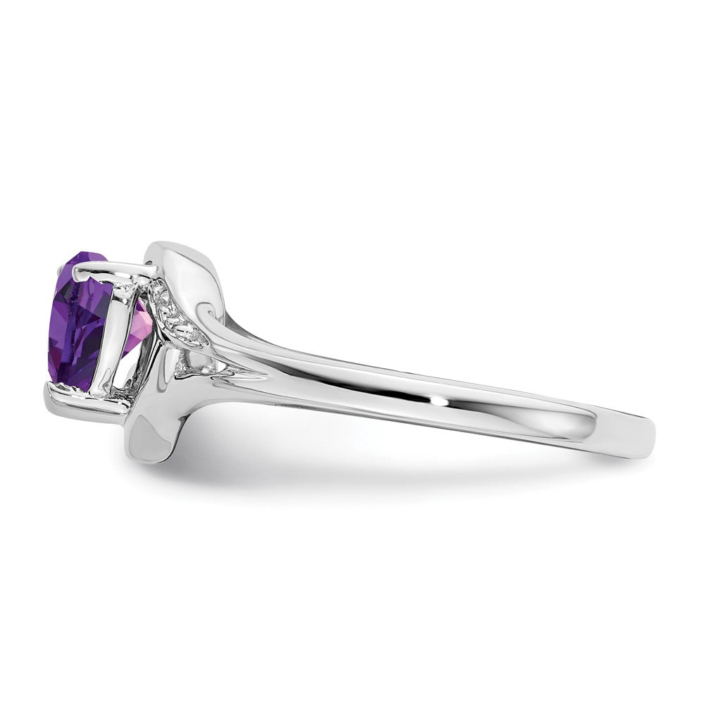 14k White Gold Amethyst and Real Diamond Heart Ring