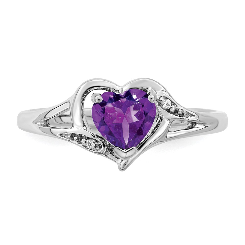 14k White Gold Amethyst and Real Diamond Heart Ring