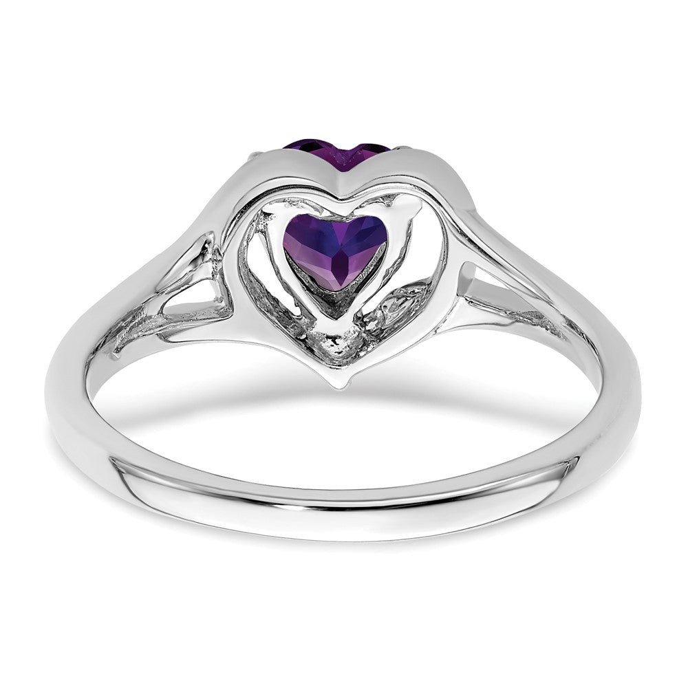 14k White Gold Amethyst and Real Diamond Heart Ring