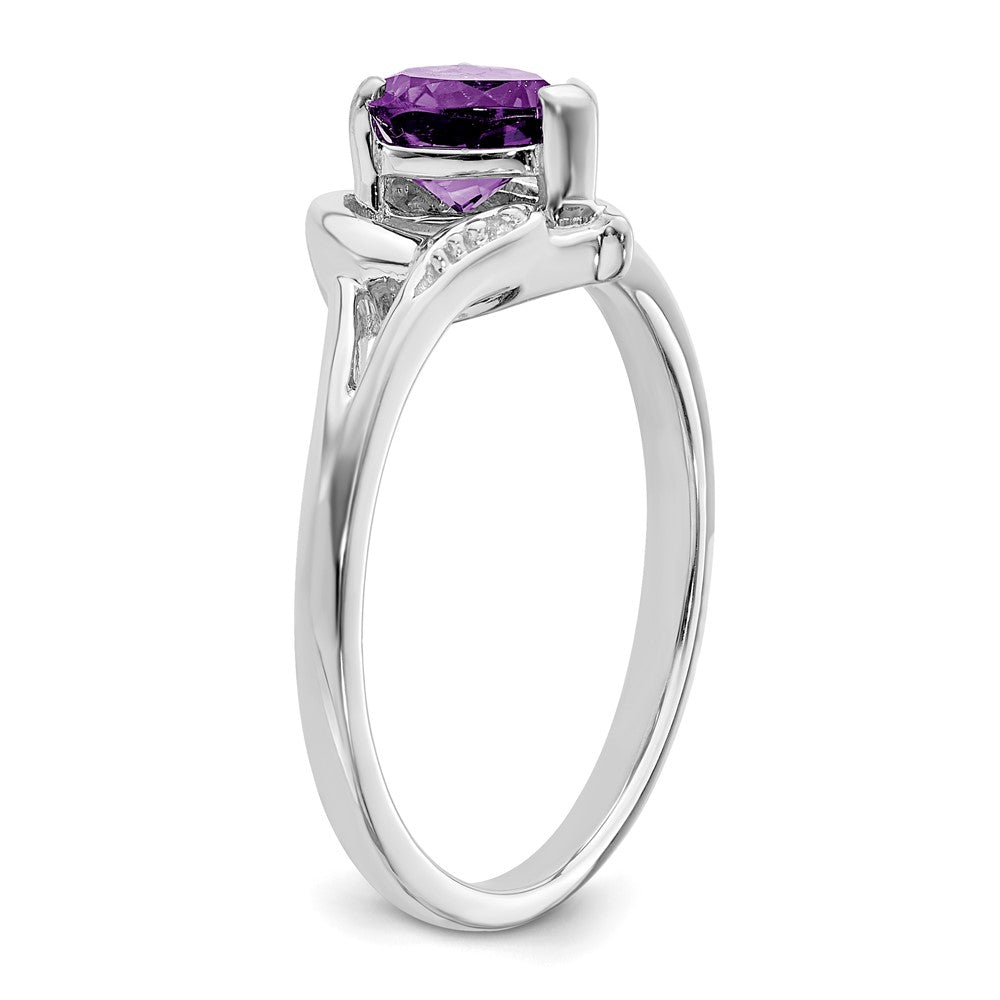 14k White Gold Amethyst and Real Diamond Heart Ring